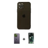 MARSİLYAN™- iPhone 12 Pro Max Kılıf Ahenk Doku - Siyah 360 Mat Full Body Arka Koruyucu + Neon Fosforlu Kamera Lens - YL