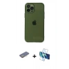 MARSİLYAN™- iPhone 12 Pro Max Kılıf Ahenk Doku - Siyah 3D Antistatik Cam Ekran Koruyucu + Renkli Kamera Lens Koruma Cam - SI