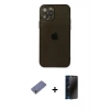 MARSİLYAN™- iPhone 12 Pro Max Kılıf Ahenk Doku - Siyah 3D Antistatik Hayalet Cam Ekran Koruyucu + Metal Kamera Lens Koruma Cam - GD