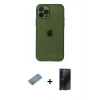 MARSİLYAN™- iPhone 12 Pro Max Kılıf Ahenk Doku - Siyah 3D Antistatik Hayalet Cam Ekran Koruyucu + Gümüş Shine Kamera Lens Koruma Cam