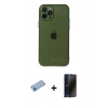 MARSİLYAN™- iPhone 12 Pro Max Kılıf Ahenk Doku - Siyah 3D Antistatik Hayalet Cam Ekran Koruyucu + Mavi Shine Kamera Lens Koruma Cam