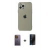 MARSİLYAN™- iPhone 12 Pro Max Kılıf Ahenk Doku - Siyah 3D Antistatik Hayalet Cam Ekran Koruyucu + Neon Fosforlu Kamera Lens - SI