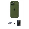 MARSİLYAN™- iPhone 12 Pro Max Kılıf Ahenk Doku - Siyah 3D Antistatik Hayalet Cam Ekran Koruyucu + Renkli Kamera Lens Koruma Cam - PE