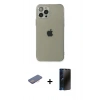 MARSİLYAN™- iPhone 12 Pro Max Kılıf Ahenk Doku - Siyah 3D Antistatik Hayalet Cam Ekran Koruyucu + Renkli Kamera Lens Koruma Cam - PE