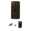 MARSİLYAN™- iPhone 12 Pro Max Kılıf Ahenk Doku - Siyah 3D Antistatik Hayalet Cam Ekran Koruyucu + Renkli Kamera Lens Koruma Cam - PE