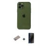 MARSİLYAN™- iPhone 12 Pro Max Kılıf Ahenk Doku - Siyah 3D Antistatik Hayalet Cam Ekran Koruyucu + Shine Kamera Lens Koruma Cam - SABE