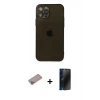 MARSİLYAN™- iPhone 12 Pro Max Kılıf Ahenk Doku - Siyah 3D Antistatik Hayalet Cam Ekran Koruyucu + Shine Kamera Lens Koruma Cam - SABE