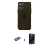 MARSİLYAN™- iPhone 12 Pro Max Kılıf Ahenk Doku - Siyah 3D Antistatik Hayalet Cam Ekran Koruyucu + Renkli Kamera Lens Koruma Cam - TU