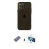 MARSİLYAN™- iPhone 12 Pro Max Kılıf Ahenk Doku - Siyah 3D Antistatik Seramik Nano Ekran Koruyucu + Metal Kamera Lens Koruma Cam - GD