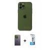 MARSİLYAN™- iPhone 12 Pro Max Kılıf Ahenk Doku - Siyah 5D Eko Cam Ekran Koruyucu + Neon Fosforlu Kamera Lens - YL
