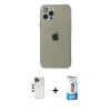 MARSİLYAN™- iPhone 12 Pro Max Kılıf Ahenk Doku - Siyah 5D Eko Cam Ekran Koruyucu + Shine Kamera Lens - GD