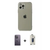 MARSİLYAN™- iPhone 12 Pro Max Kılıf Ahenk Doku - Siyah Bilvis Hayalet Cam Ekran Koruyucu + Neon Fosforlu Kamera Lens - BZ