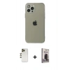 MARSİLYAN™- iPhone 12 Pro Max Kılıf Ahenk Doku - Siyah Bilvis Hayalet Cam Ekran Koruyucu + Shine Kamera Lens - GD
