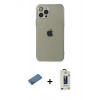 MARSİLYAN™- iPhone 12 Pro Max Kılıf Ahenk Doku - Siyah Bilvis Hayalet Cam Ekran Koruyucu + Shine Kamera Lens Koruma Cam - GD