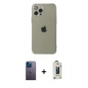 MARSİLYAN™- iPhone 12 Pro Max Kılıf Ahenk Doku - Siyah Bilvis Hayalet Cam Ekran Koruyucu + Neon Fosforlu Kamera Lens - MI