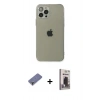 MARSİLYAN™- iPhone 12 Pro Max Kılıf Ahenk Doku - Siyah Bilvis Hayalet Cam Ekran Koruyucu + Metal Kamera Lens Koruma Cam - GD