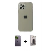MARSİLYAN™- iPhone 12 Pro Max Kılıf Ahenk Doku - Siyah Bilvis Hayalet Cam Ekran Koruyucu + Neon Fosforlu Kamera Lens - YL