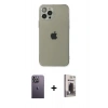 MARSİLYAN™- iPhone 12 Pro Max Kılıf Ahenk Doku - Siyah Bilvis Hayalet Cam Ekran Koruyucu + Neon Fosforlu Kamera Lens - BZ