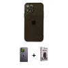 MARSİLYAN™- iPhone 12 Pro Max Kılıf Ahenk Doku - Siyah Bilvis Hayalet Cam Ekran Koruyucu + Neon Fosforlu Kamera Lens - YL