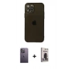 MARSİLYAN™- iPhone 12 Pro Max Kılıf Ahenk Doku - Siyah Bilvis Hayalet Cam Ekran Koruyucu + Neon Fosforlu Kamera Lens - BZ