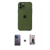 MARSİLYAN™- iPhone 12 Pro Max Kılıf Ahenk Doku - Siyah Bilvis Hayalet Cam Ekran Koruyucu + Neon Fosforlu Kamera Lens - MI