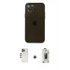 MARSİLYAN™- iPhone 12 Pro Max Kılıf Ahenk Doku - Siyah Bilvis Hayalet Cam Ekran Koruyucu + Shine Kamera Lens - GD