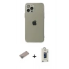 MARSİLYAN™- iPhone 12 Pro Max Kılıf Ahenk Doku - Siyah Bilvis Hayalet Cam Ekran Koruyucu + Shine Kamera Lens Koruma Cam - SABE