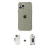 MARSİLYAN™- iPhone 12 Pro Max Kılıf Ahenk Doku - Siyah Bilvis Hayalet Cam Ekran Koruyucu + Shine Kamera Lens - GD