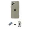 MARSİLYAN™- iPhone 12 Pro Max Kılıf Ahenk Doku - Siyah Bilvis Hayalet Cam Ekran Koruyucu + Shine Kamera Lens Koruma Cam - SH