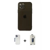 MARSİLYAN™- iPhone 12 Pro Max Kılıf Ahenk Doku - Siyah Bilvis Hayalet Cam Ekran Koruyucu + Shine Kamera Lens - LT