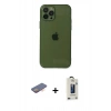 MARSİLYAN™- iPhone 12 Pro Max Kılıf Ahenk Doku - Siyah Bilvis Hayalet Cam Ekran Koruyucu + Turuncu Renkli Kamera Lens Koruma Cam