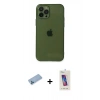 MARSİLYAN™- iPhone 12 Pro Max Kılıf Ahenk Doku - Siyah Joko 5D Cam + Mavi Shine Kamera Lens Koruma Cam