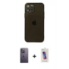MARSİLYAN™- iPhone 12 Pro Max Kılıf Ahenk Doku - Siyah Joko 5D Cam + Neon Fosforlu Kamera Lens - BZ
