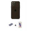 MARSİLYAN™- iPhone 12 Pro Max Kılıf Ahenk Doku - Siyah Joko 5D Cam + Renkli Kamera Lens Koruma Cam - PE