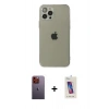 MARSİLYAN™- iPhone 12 Pro Max Kılıf Ahenk Doku - Siyah Joko 5D Cam + Turuncu Neon Fosforlu Kamera Lens