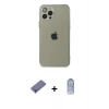 MARSİLYAN™- iPhone 12 Pro Max Kılıf Ahenk Doku - Siyah Joko Magic 5D Cam + Gold Metal Kamera Lens Koruma Cam