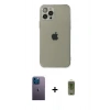 MARSİLYAN™- iPhone 12 Pro Max Kılıf Ahenk Doku - Siyah Joko Magic 5D Hayalet Cam + Neon Fosforlu Kamera Lens - MI