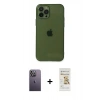 MARSİLYAN™- iPhone 12 Pro Max Kılıf Ahenk Doku - Siyah Mat Seramik Nano Ekran Koruyucu + Neon Fosforlu Kamera Lens - BZ