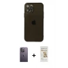 MARSİLYAN™- iPhone 12 Pro Max Kılıf Ahenk Doku - Siyah Mat Seramik Nano Ekran Koruyucu + Neon Fosforlu Kamera Lens - BZ