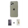 MARSİLYAN™- iPhone 12 Pro Max Kılıf Ahenk Doku - Siyah Mat Seramik Nano Ekran Koruyucu + Neon Fosforlu Kamera Lens - BZ