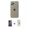 MARSİLYAN™- iPhone 12 Pro Max Kılıf Ahenk Doku - Siyah Mat Seramik Nano Ekran Koruyucu + Turuncu Neon Fosforlu Kamera Lens