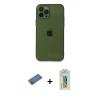 MARSİLYAN™- iPhone 12 Pro Max Kılıf Ahenk Doku - Siyah Polymer Nano Ekran Koruyucu + Shine Kamera Lens Koruma Cam - GD