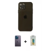 MARSİLYAN™- iPhone 12 Pro Max Kılıf Ahenk Doku - Siyah Polymer Nano Ekran Koruyucu + Mavi Neon Fosforlu Kamera Lens