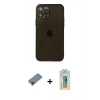 MARSİLYAN™- iPhone 12 Pro Max Kılıf Ahenk Doku - Siyah Polymer Nano Ekran Koruyucu + Metal Kamera Lens Koruma Cam - KI