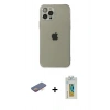 MARSİLYAN™- iPhone 12 Pro Max Kılıf Ahenk Doku - Siyah Polymer Nano Ekran Koruyucu + Renkli Kamera Lens Koruma Cam - TU
