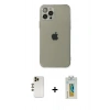 MARSİLYAN™- iPhone 12 Pro Max Kılıf Ahenk Doku - Siyah Polymer Nano Ekran Koruyucu + Shine Kamera Lens - GD