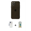 MARSİLYAN™- iPhone 12 Pro Max Kılıf Ahenk Doku - Siyah Polymer Nano Ekran Koruyucu + Shine Kamera Lens - LT