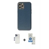 MARSİLYAN™- iPhone 12 Pro Max Kılıf Ahenk Işık - Şeffaf Royal Nano Ekran Koruyucu + Lacivert Shine Kamera Lens