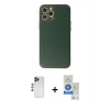 MARSİLYAN™- iPhone 12 Pro Max Kılıf Ahenk Işık - Şeffaf Royal Nano Ekran Koruyucu + Lacivert Shine Kamera Lens