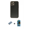 MARSİLYAN™- iPhone 12 Pro Max Kılıf Ahenk Işık - Siyah 18D Cam Ekran Koruyucu + Shine Kamera Lens Koruma Cam - GS